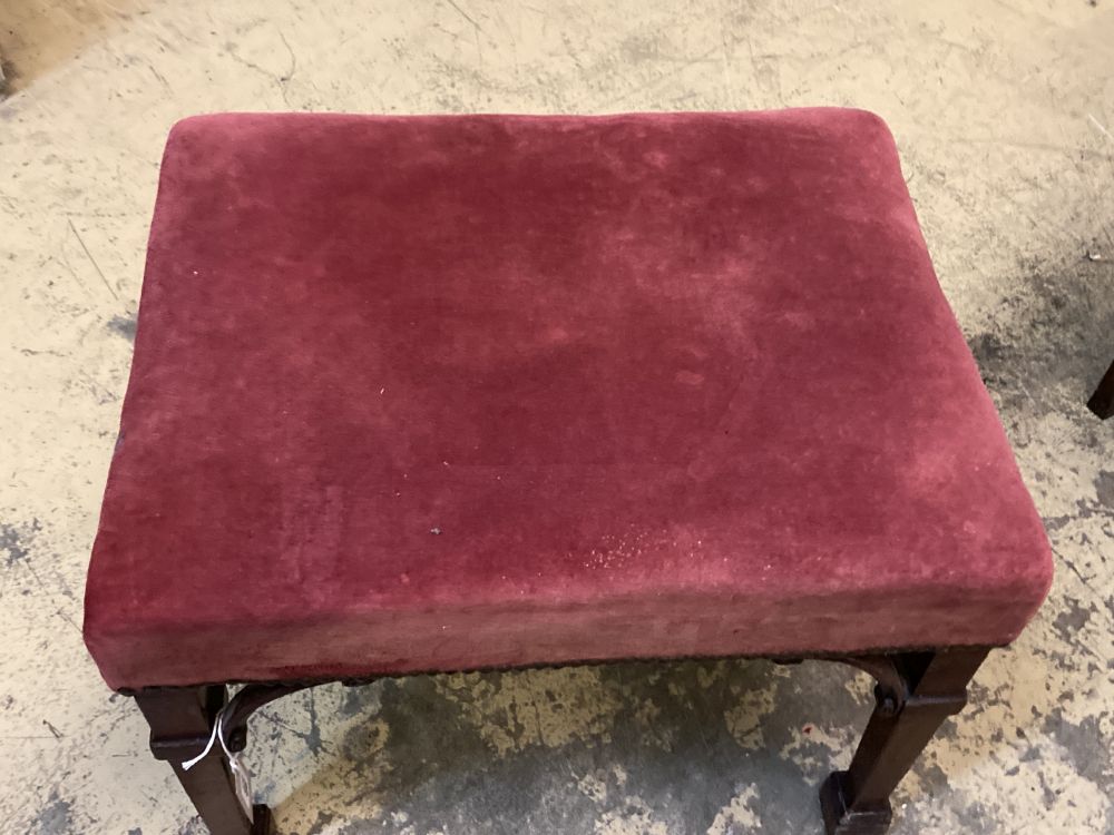 Two George III style mahogany stools, larger 72 x 70cm height 34cm